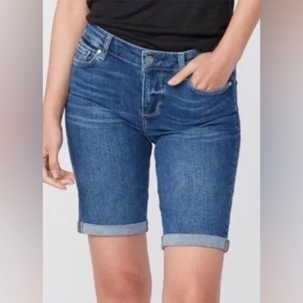 Paige Jax Knee Shorts Womens Blue Mid Rise Denim Bermuda Casual